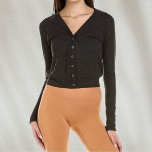 NWOT ALALA Cropped Thermal Snap Front Cardigan L